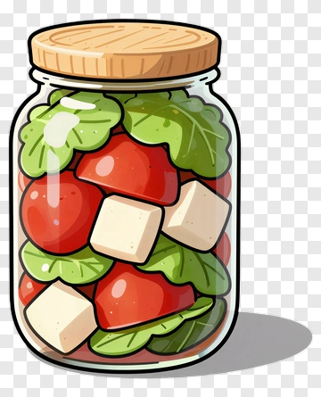 Cartoon Jar Of Salad With Tomatoes And Lettuce PNG