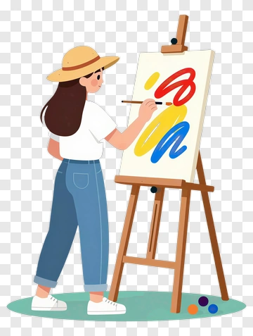 Woman Painting On An Easel PNG