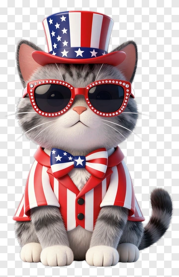 Patriotic Cat Wearing Sunglasses And Hat PNG