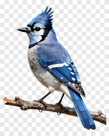 3D Blue Jay Sitting On A Branch PNG