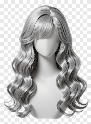 Long Silver Wavy Wig PNG