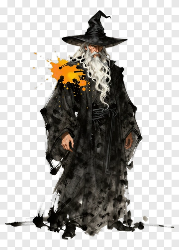 Wizard With A Black Robe And Hat PNG