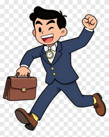 Cartoon Businessman Running With A Briefcase PNG