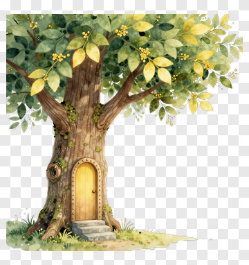 Whimsical Tree With A Door PNG