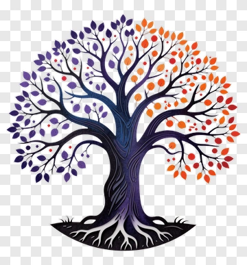 Colorful Tree With Purple And Orange Leaves PNG