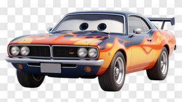 Cartoon Race Car With Flames PNG