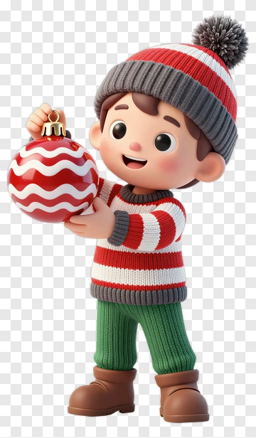 Cartoon Boy Holding A Christmas Ornament PNG
