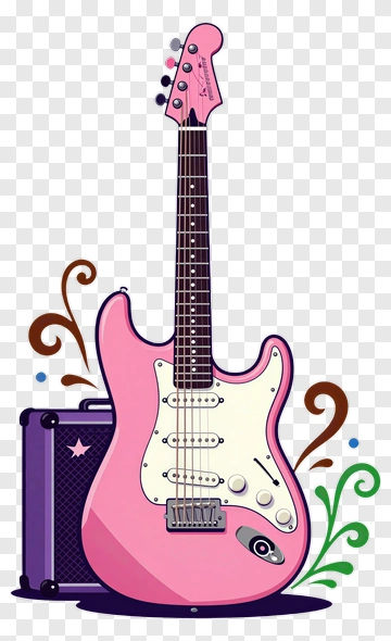 Pink Electric Guitar With Amplifier PNG