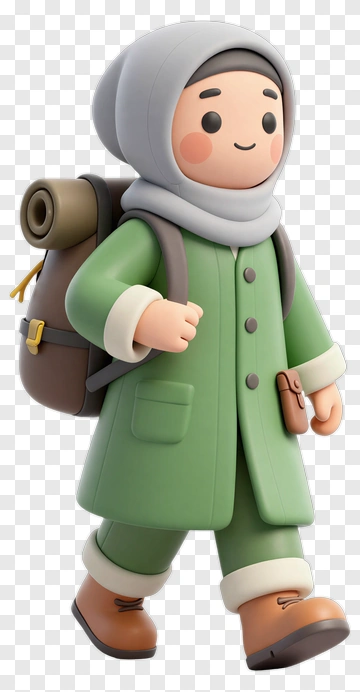 3D Girl Wearing A Green Coat And Backpack PNG