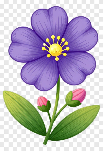 Purple Flower With Green Leaves And Pink Buds PNG