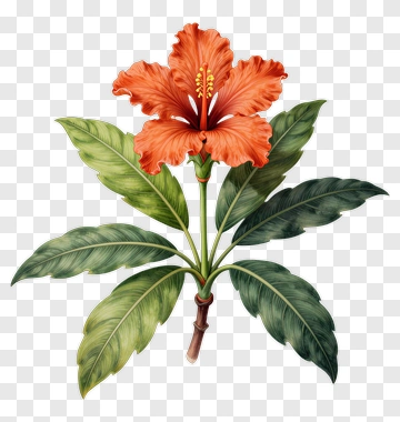 Hibiscus Flower With Green Leaves PNG