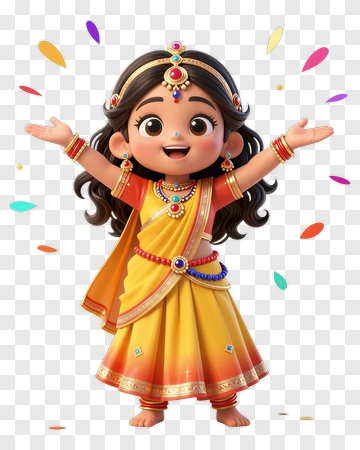 Cartoon Girl Celebrating In Traditional Dress PNG