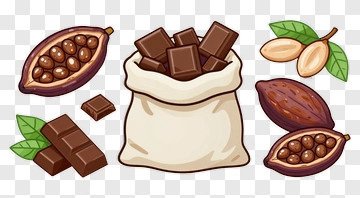 Chocolate Bag With Cocoa Beans And Chocolate Bars PNG