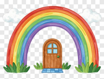 Colorful Rainbow Arch With Wooden Door PNG