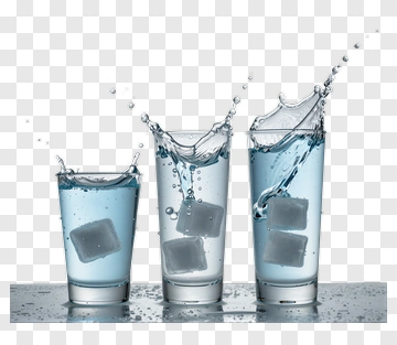 Glasses Of Water With Ice Cubes Splashing PNG