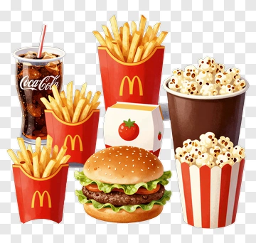 Fast Food Meal With Burger, Fries, And Soda PNG