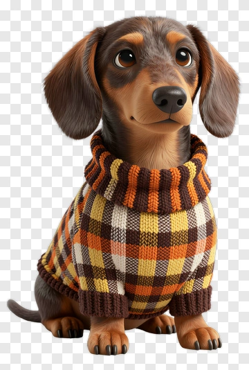 3D Dachshund Wearing A Sweater PNG