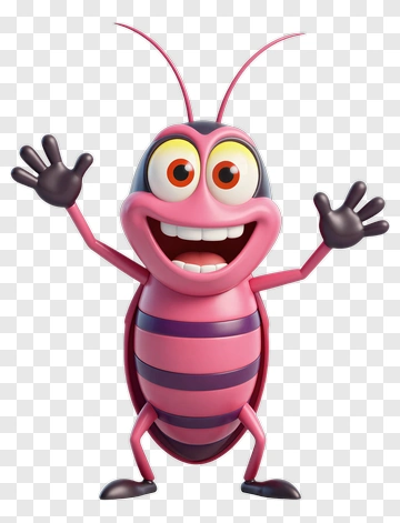Cartoon Pink Bug Smiling And Waving PNG