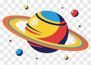 Colorful Planet With Rings And Orbiting Moons PNG