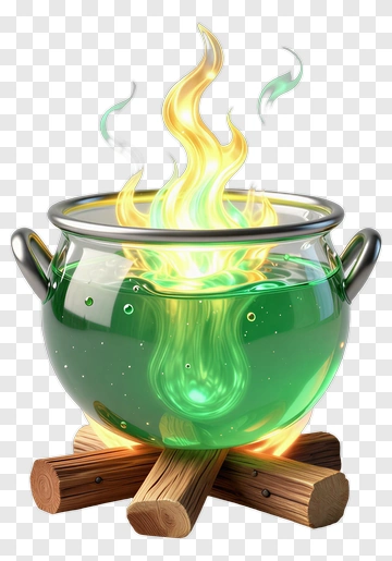 Cauldron With Green Liquid And Flames PNG