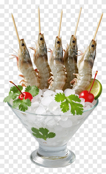 Shrimp Cocktail In A Glass Bowl With Ice PNG