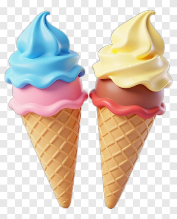 Ice Cream Cones With Colorful Swirls PNG