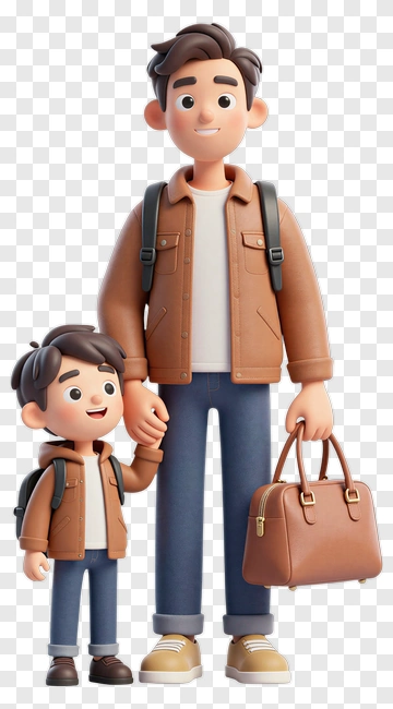 Cartoon Father And Son Holding Hands PNG