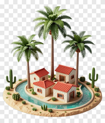 Tropical House With Palm Trees And Cacti PNG