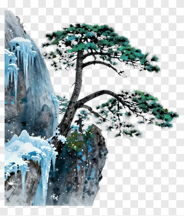Pine Tree On A Snowy Mountain PNG