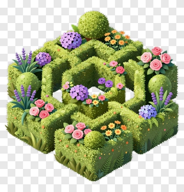 Colorful Garden Maze With Flowers And Shrubs PNG