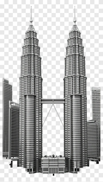 Petronas Twin Towers In Black And White PNG