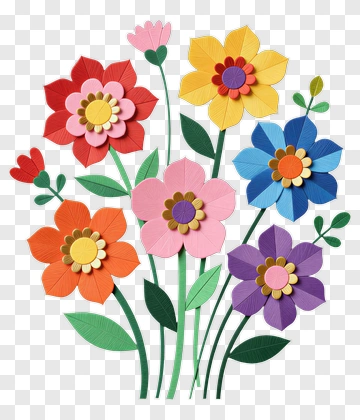 Colorful Paper Flowers Bouquet PNG
