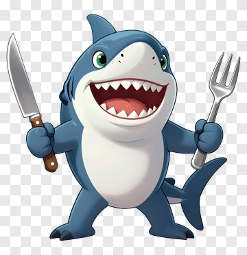 Cartoon Shark Holding A Knife And Fork PNG