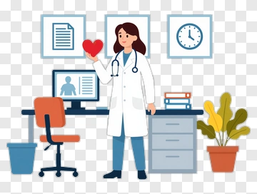 Doctor Holding A Heart In A Medical Office PNG
