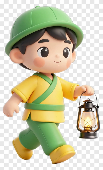 Cartoon Boy Holding A Lantern PNG