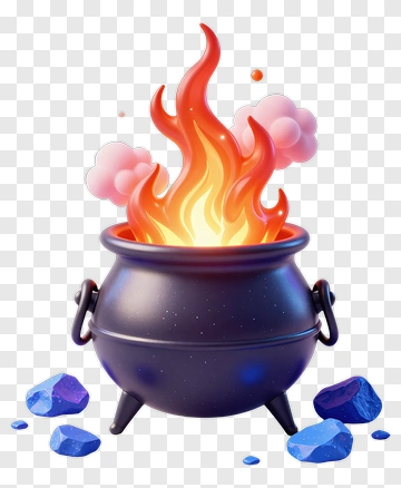 Cartoon Cauldron With Flames PNG