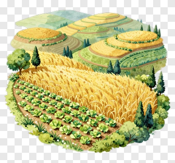 Colorful Agricultural Landscape With Wheat And Vegetables PNG