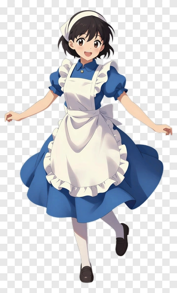 Anime Maid Wearing A Blue Dress PNG