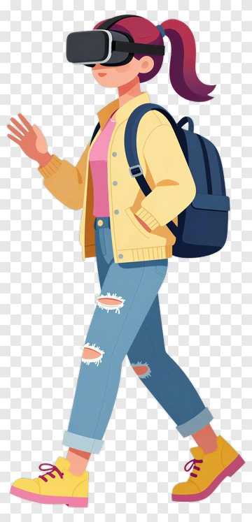 Young Woman Wearing Vr Headset And Backpack PNG
