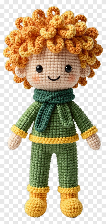 Felt Doll With Orange Curly Hair PNG