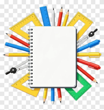 Colorful Stationery Supplies Around A Blank Notebook PNG