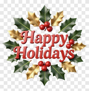 Happy Holidays Wreath With Holly And Berries PNG