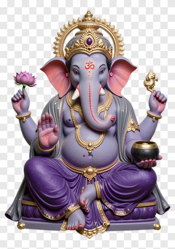 Lord Ganesha Statue Holding A Lotus Flower PNG