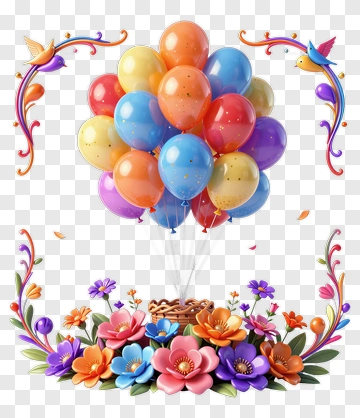Colorful Balloons With Floral Decoration PNG