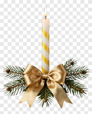 Christmas Candle With Pine And Gold Ribbon PNG