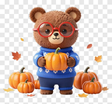 Cartoon Bear Holding A Pumpkin PNG