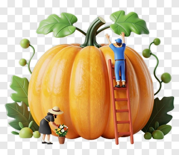 Pumpkin With Gardener And Man On Ladder PNG