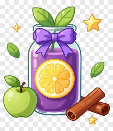 Colorful Jar Of Purple Smoothie With Lemon And Apple PNG
