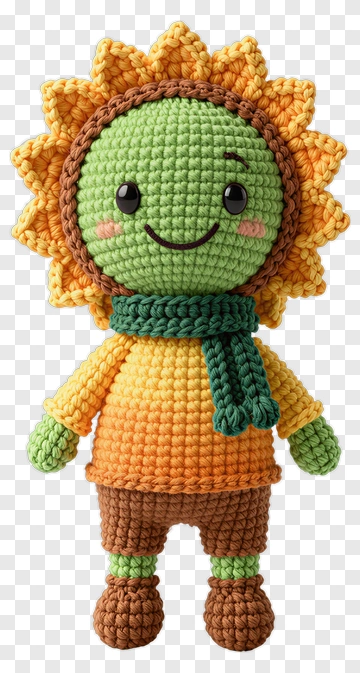 Colorful Crochet Sunflower Doll PNG