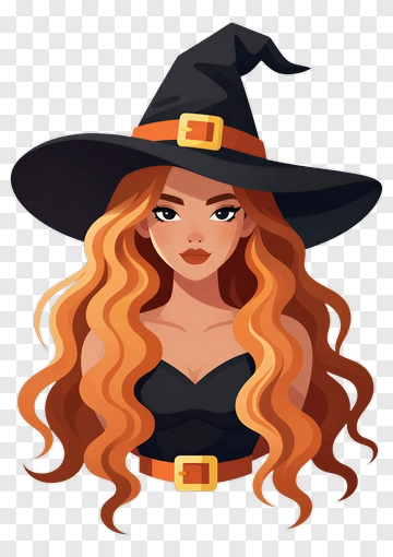 Cartoon Witch With Long Orange Hair PNG